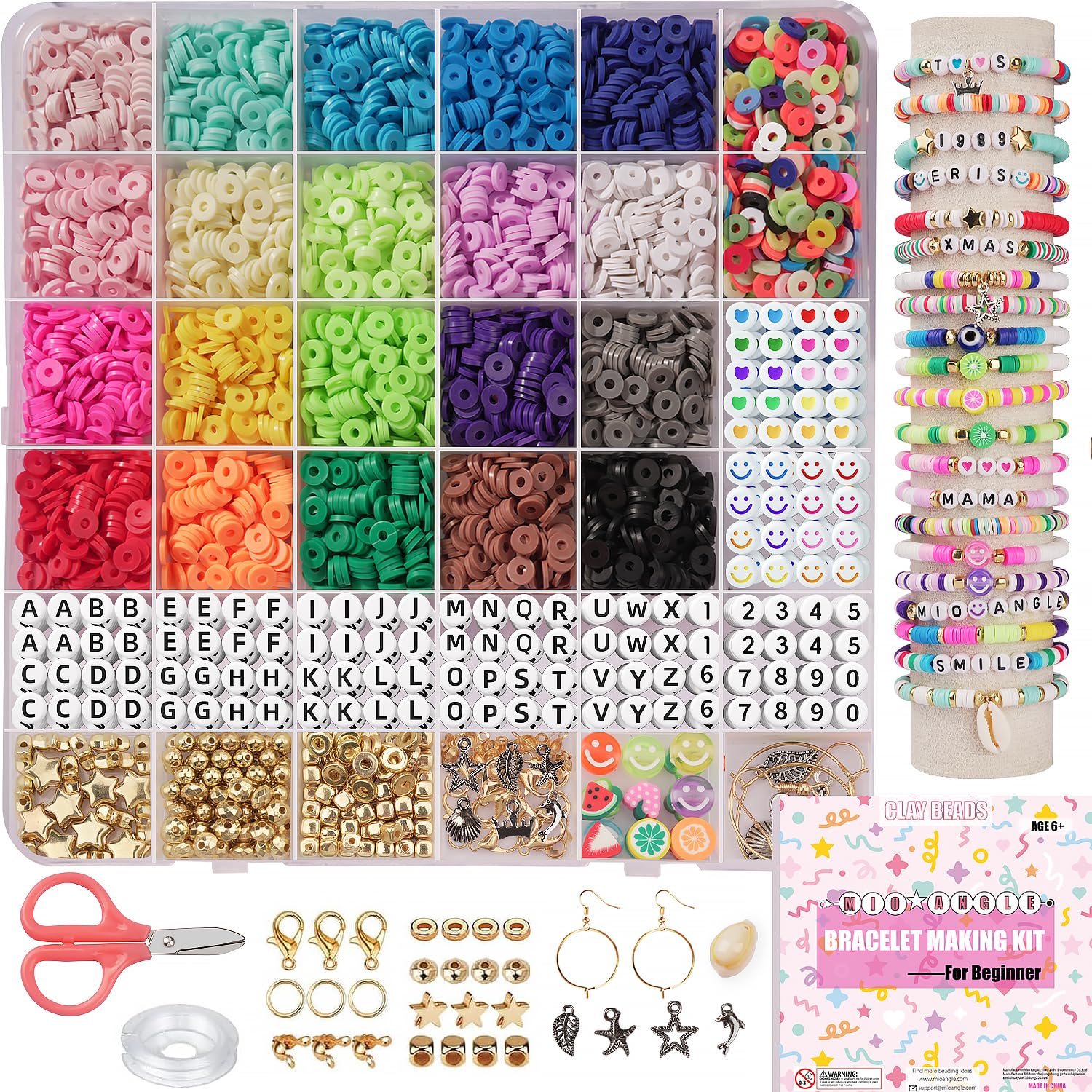 Mio Angle Polymer Bracelet Making Kit for Beginners, Multicolor DIY Jewelry Crafting Set with Charms, Perfect for Kids Ages 6-13