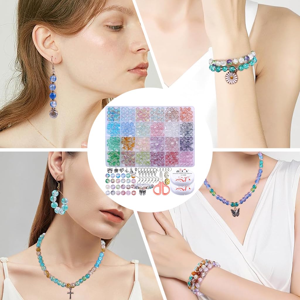 SANNIDHI 8mm Crackle Glass Beads, 24-Color Bracelet Making Set – view 6