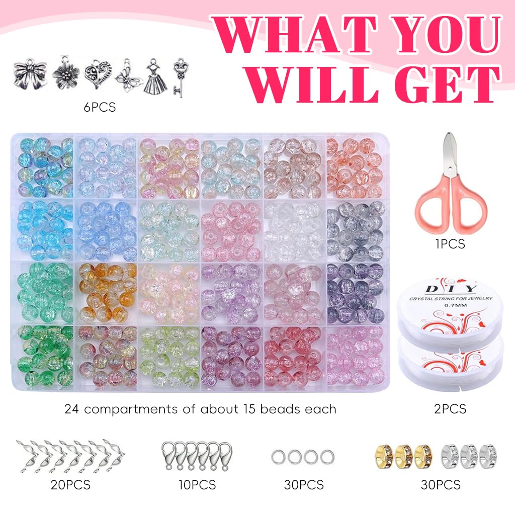 SANNIDHI 8mm Crackle Glass Beads, 24-Color Bracelet Making Set – view 2