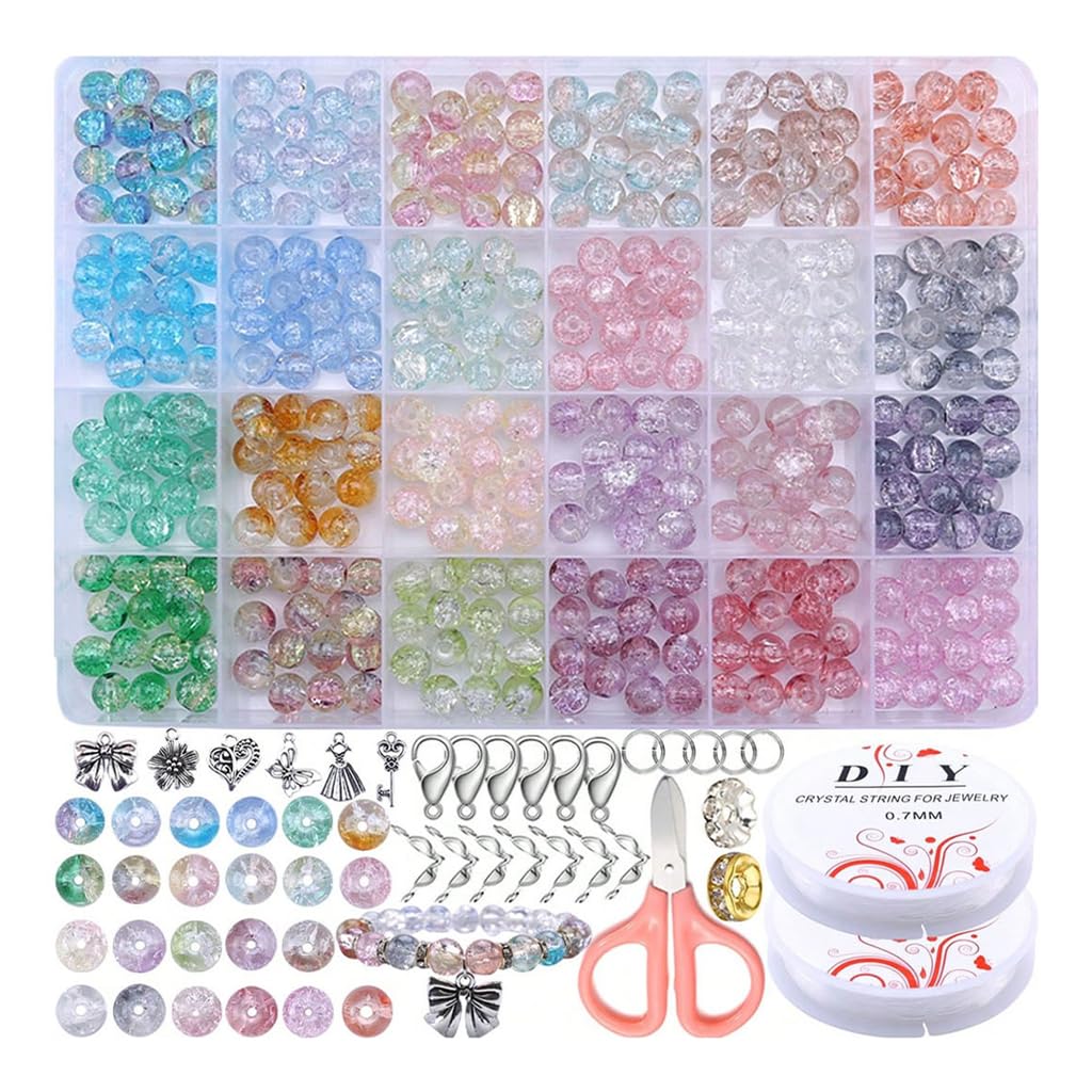 SANNIDHI 8mm Crackle Glass Beads 24-Color DIY Bracelet Making