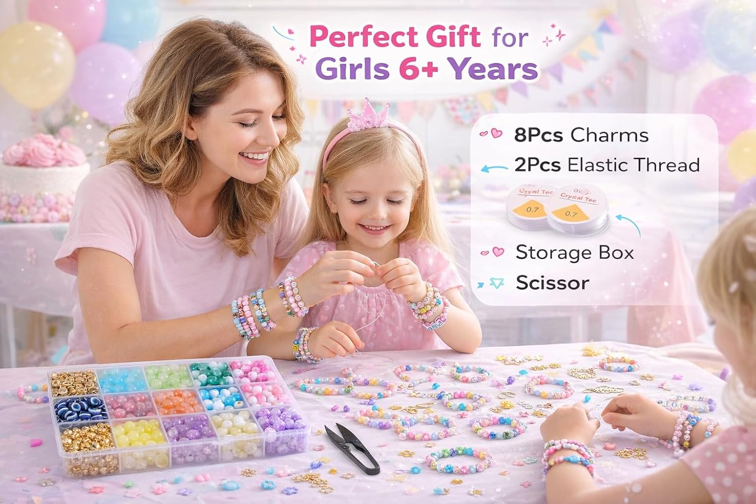 Ambitieux DIY Bracelet Making Kit for Girls, 600+ Beads with Charms & Tools, Ages 7-12 – view 4