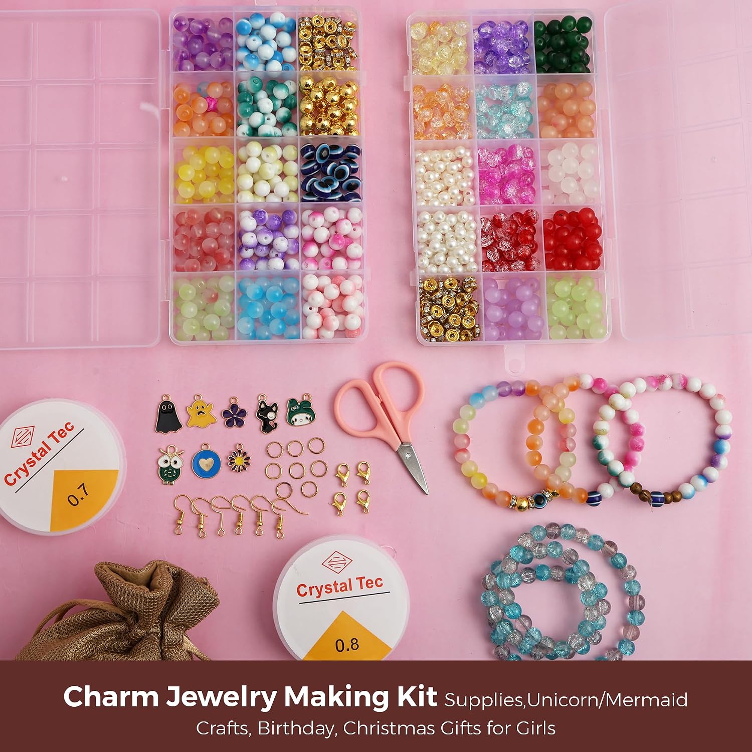 Ambitieux DIY Bracelet Making Kit for Girls, 600+ Beads with Charms & Tools, Ages 7-12 – view 3