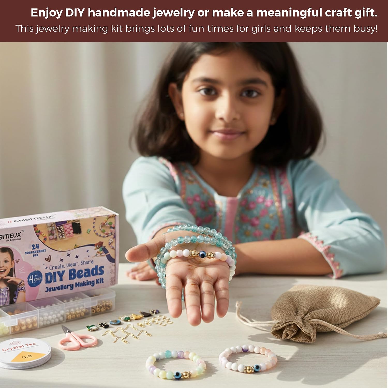 Ambitieux DIY Bracelet Making Kit for Girls, 600+ Beads with Charms & Tools, Ages 7-12 – view 5
