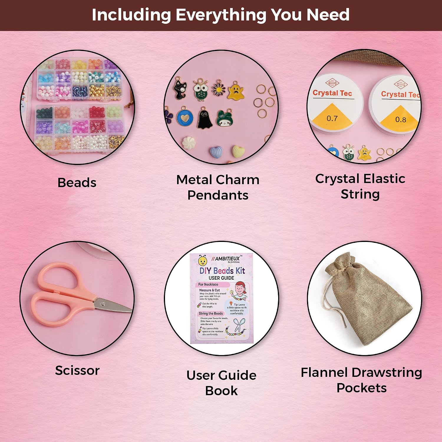 Ambitieux DIY Bracelet Making Kit for Girls, 600+ Beads with Charms & Tools, Ages 7-12 – view 2