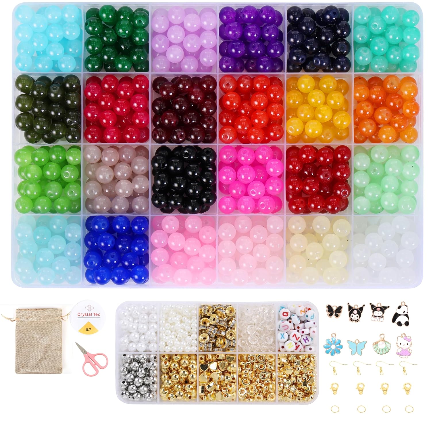 Ambitieux Bracelet Making Kit for Girls, DIY Jewelry Making Kit with 24 Colors Crackle Glass Beads, Charms, Alphabet Beads, Spacer Beads, Elastic Thread & Tools – Complete Craft Kit for Kids & Beginners (Jelly)
