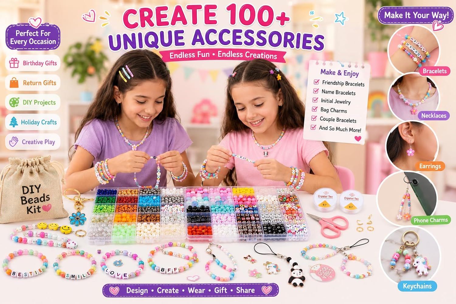 Ambitieux Bracelet Making Kit for Girls, 1400+ Beads with 4 Storage Boxes and 16 Charms, DIY Jewelry Craft Kit for Kids 6-12 – view 5