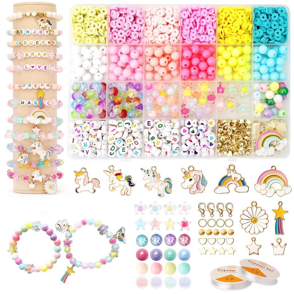 Hudux Clay Beads for Bracelet Making Kit, Heishi Bead for Jewelry Making, Friendship Bracelet Kit, Spacer Beads for Adult Necklace Earring DIY (Unicorn)
