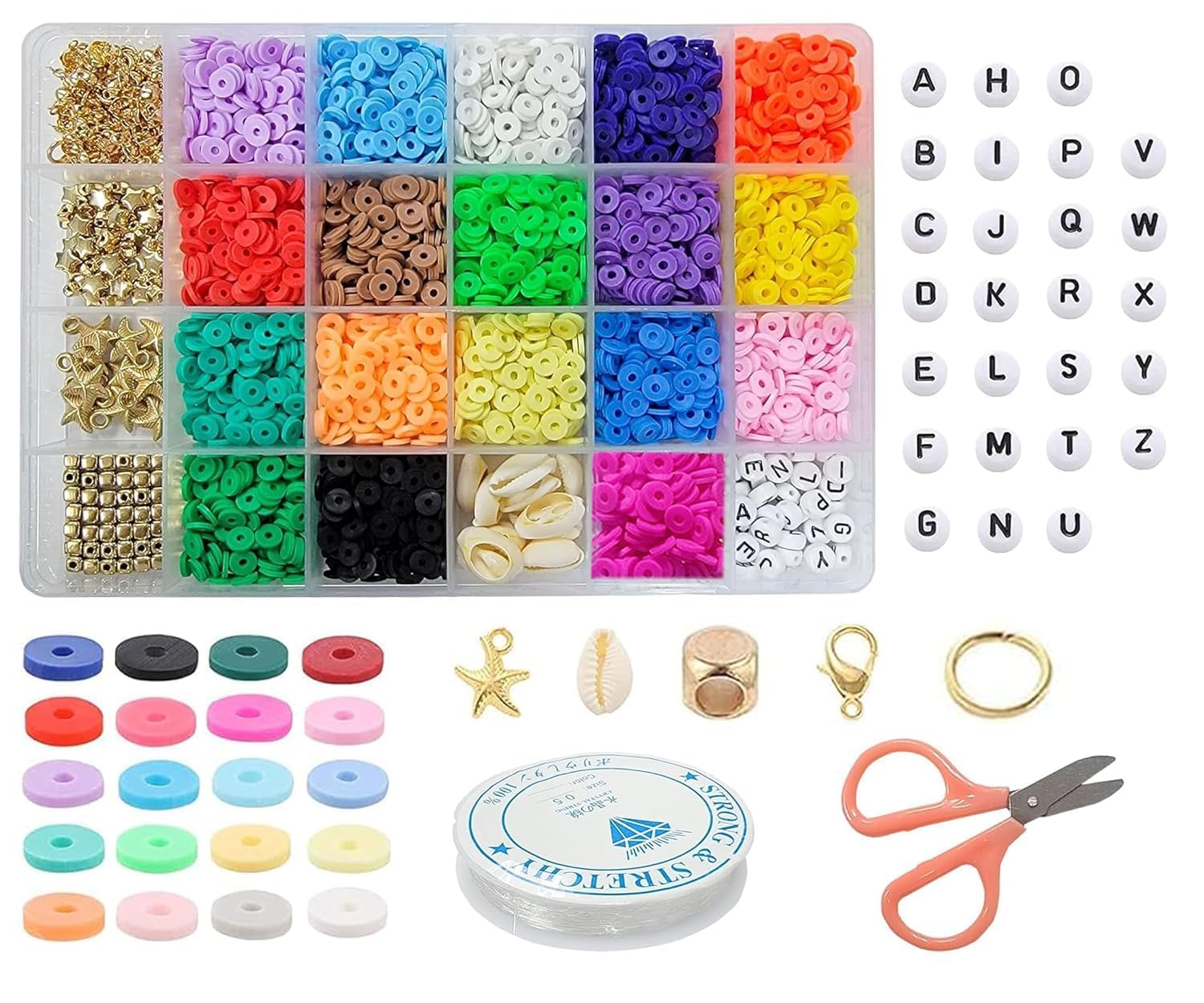 CURVE CREATION Jewellery Making Kit Bracelet Making Kit Macaron Color for Bracelet Making Clay Beads Kit Letter with Unicorn Pendants, Crystal Star Flower Hair Set for DIY Jewelry Crafts (Multicolor 4)