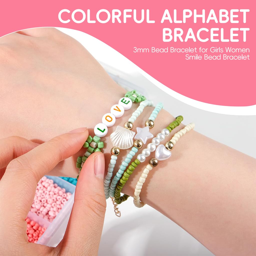 SANNIDHI 3mm Glass Seed Beads Bracelet Making Set with Letter Beads – view 3