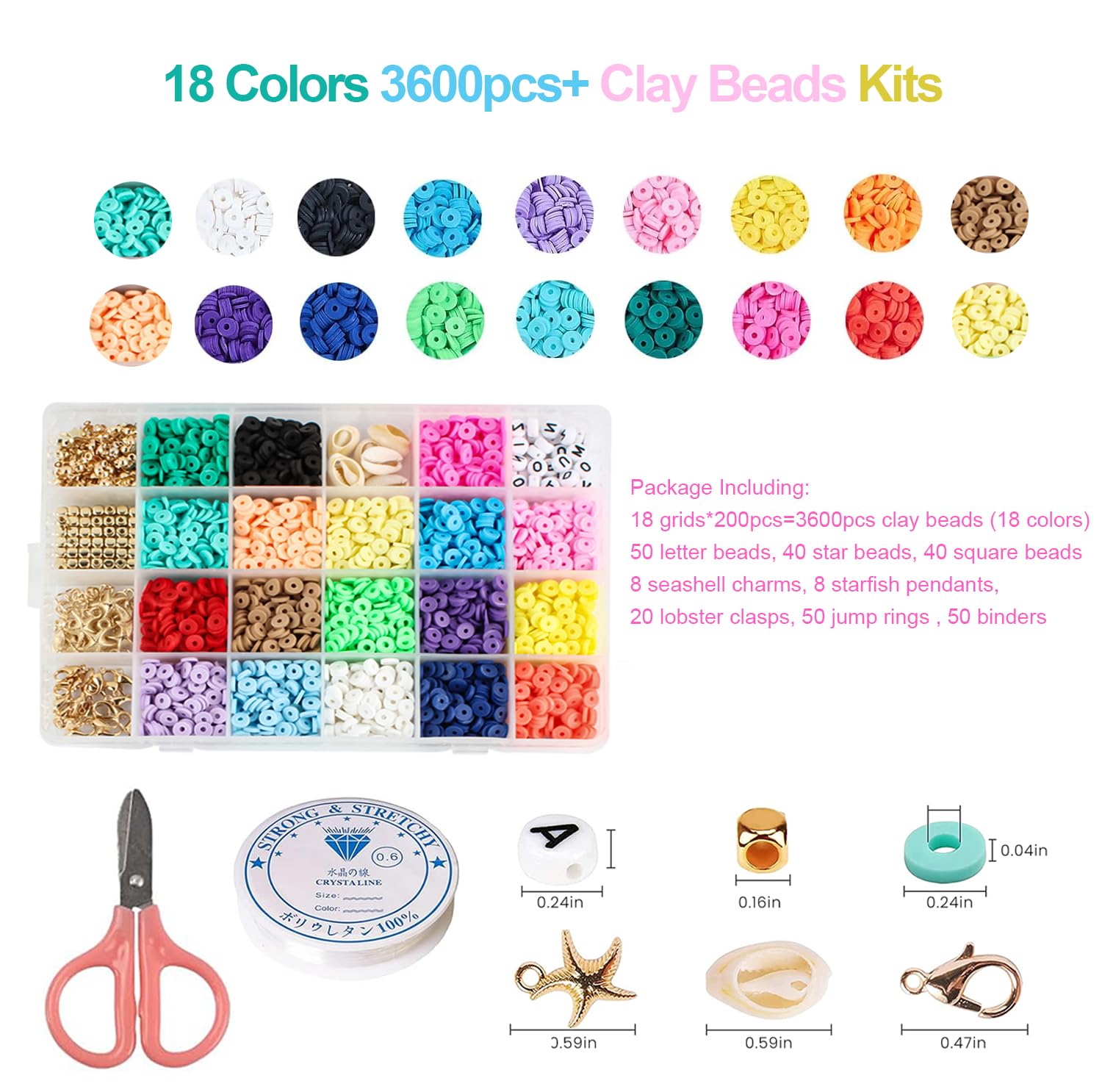 SANNIDHI 3868-Piece Clay Beads Bracelet Making Kit, 18 Colors – view 2