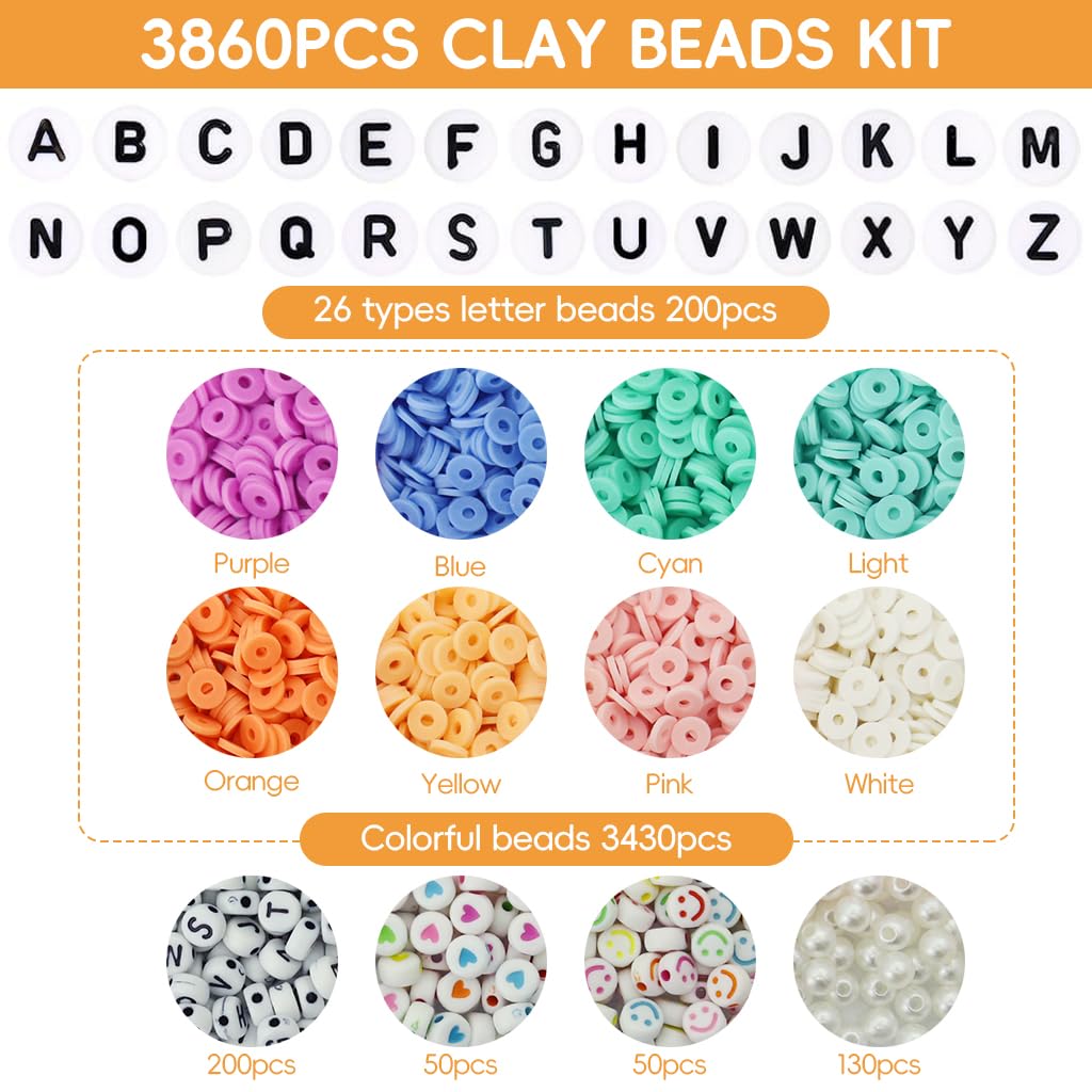 SANNIDHI Clay Beads Kit for Bracelet Making, 3860 Pieces, 8 Colors – view 2