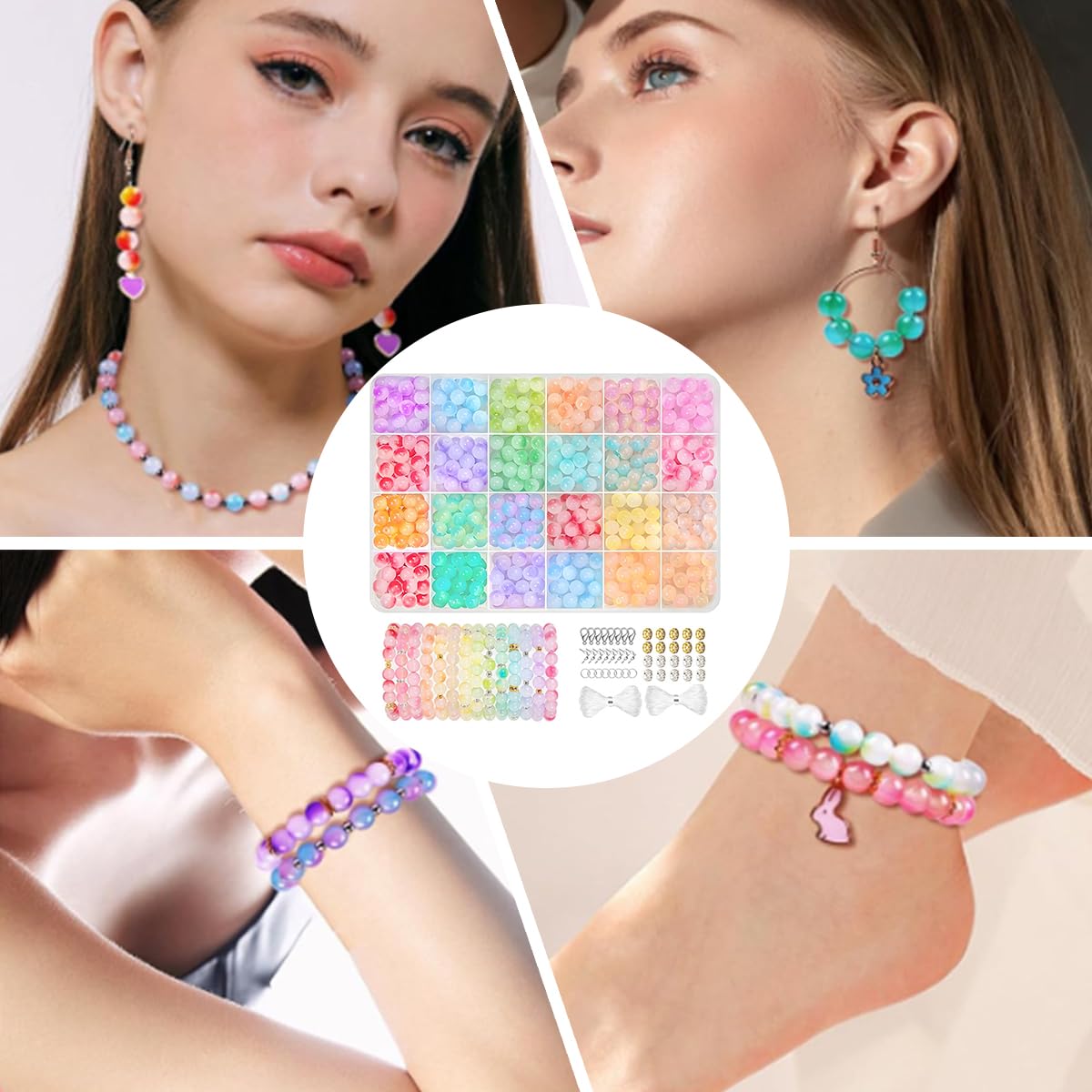 SANNIDHI Gradient Glass Beads Bracelet Making Kit, 24-Color 8 mm Craft Set – view 6