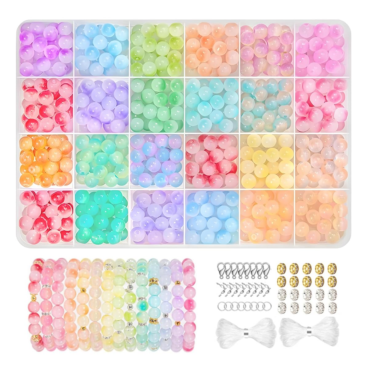 SANNIDHI® Gradient Glass Beads Bracelet Making Kit, 24-Color 8mm Craft Set