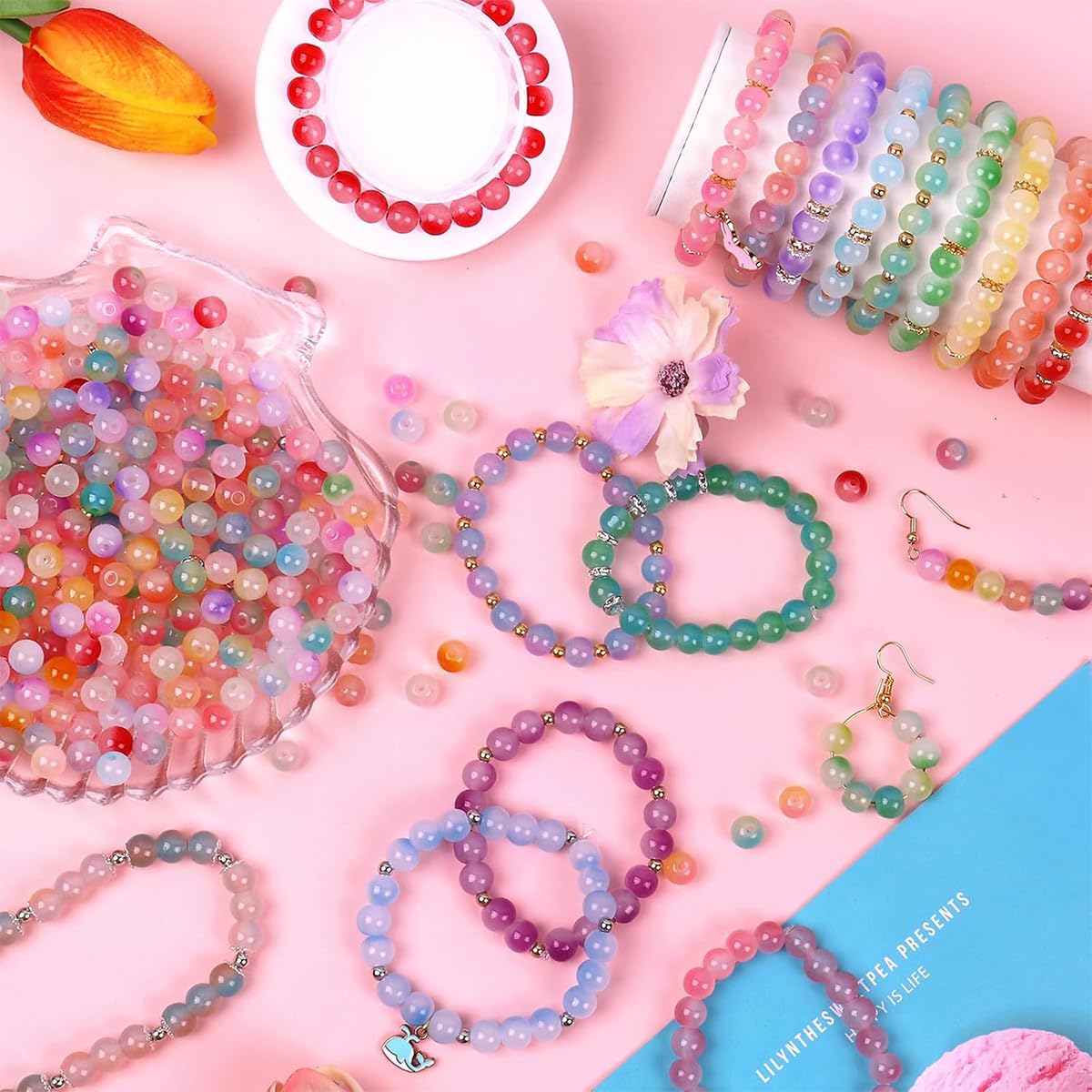 SANNIDHI Gradient Glass Beads Bracelet Making Kit, 24-Color 8 mm Craft Set – view 7