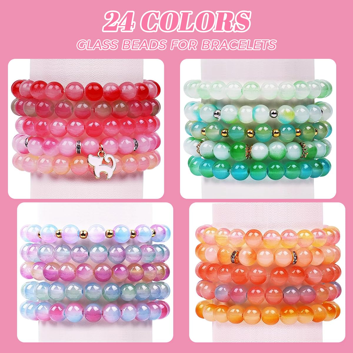 SANNIDHI Gradient Glass Beads Bracelet Making Kit, 24-Color 8 mm Craft Set – view 3
