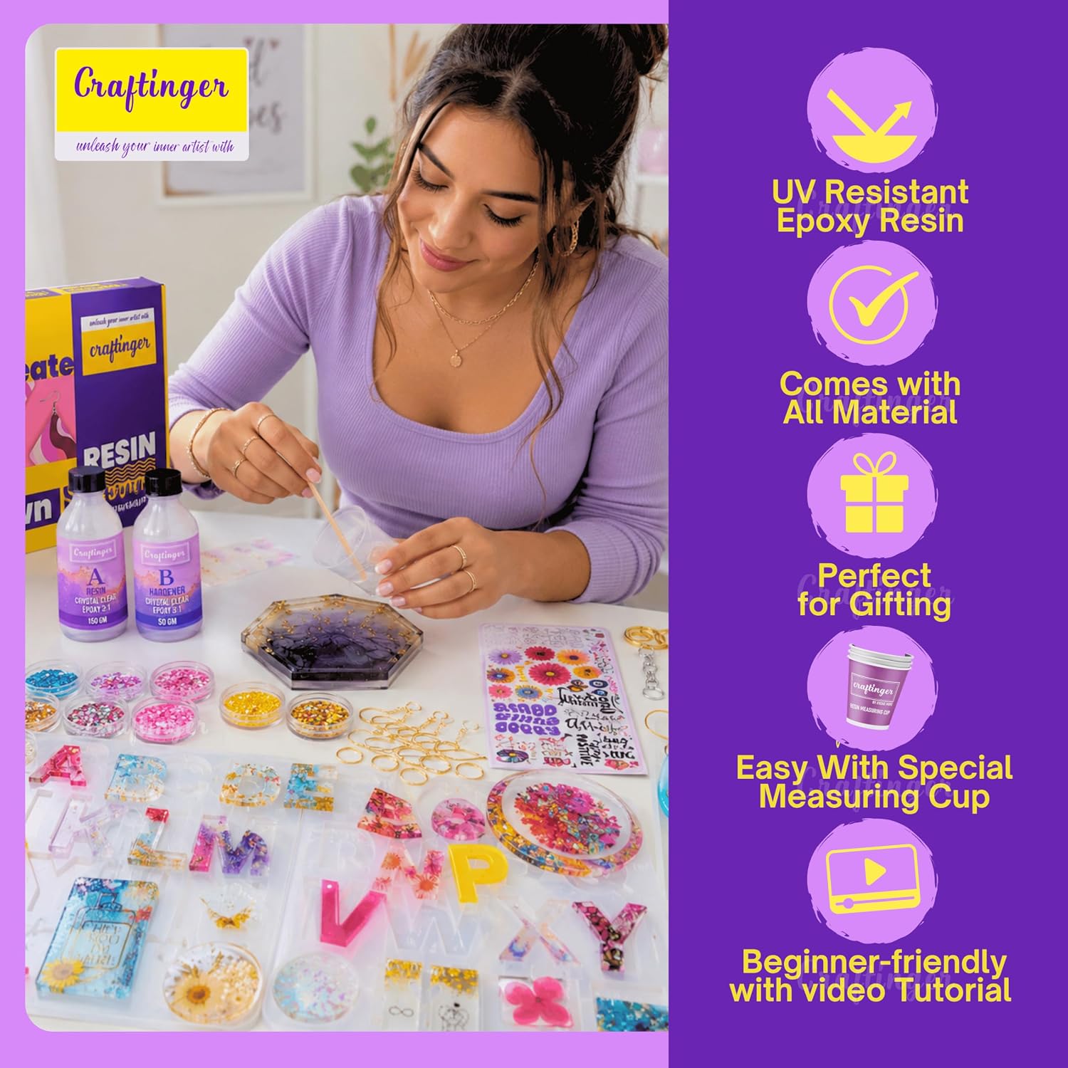 Craftinger DIY Pro Resin Art Kit, 85 Pieces with 200 gm Resin, Multicolour – view 3